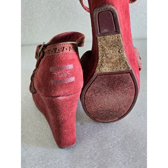 Toms Strappy Wedge Women Open Toe Canvas Wedge Sandal Size 7.5 W - Picture 7 of 9